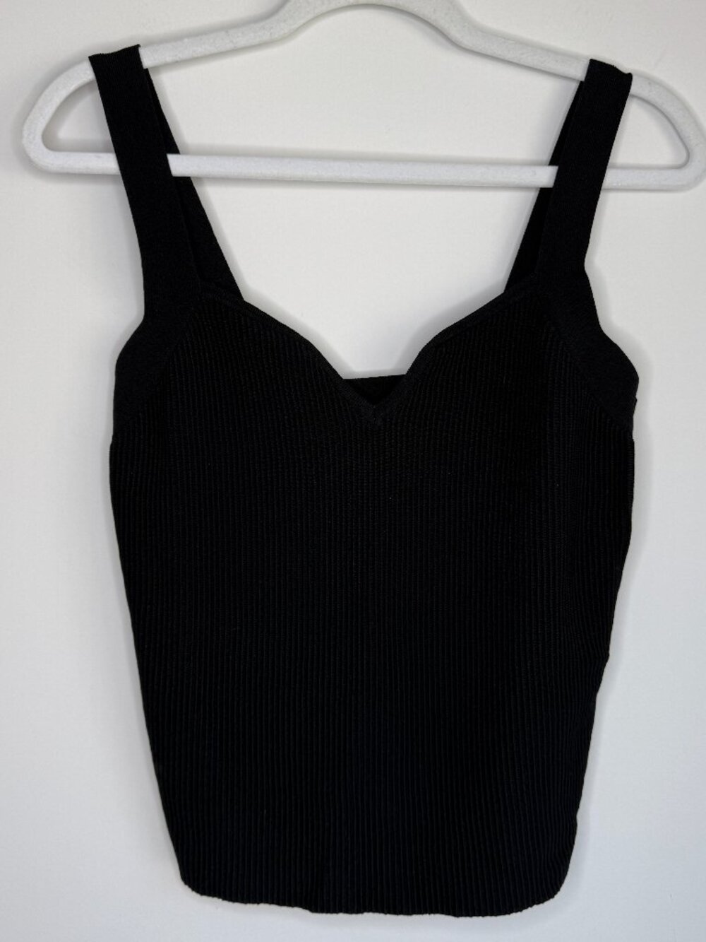 And Now This Ribbed Sweetheart Neckline Black Tank Top